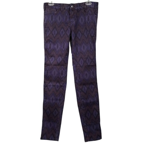 Free People Skinny Jeans Aztec Print Purple Plum Women Sz 28 Stretch Denim Boho - Picture 1 of 7